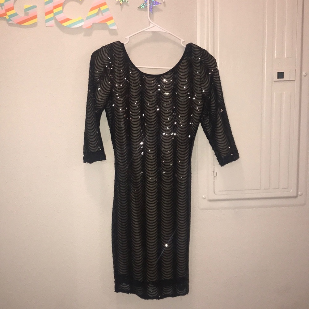 Black sequin cocktail dress